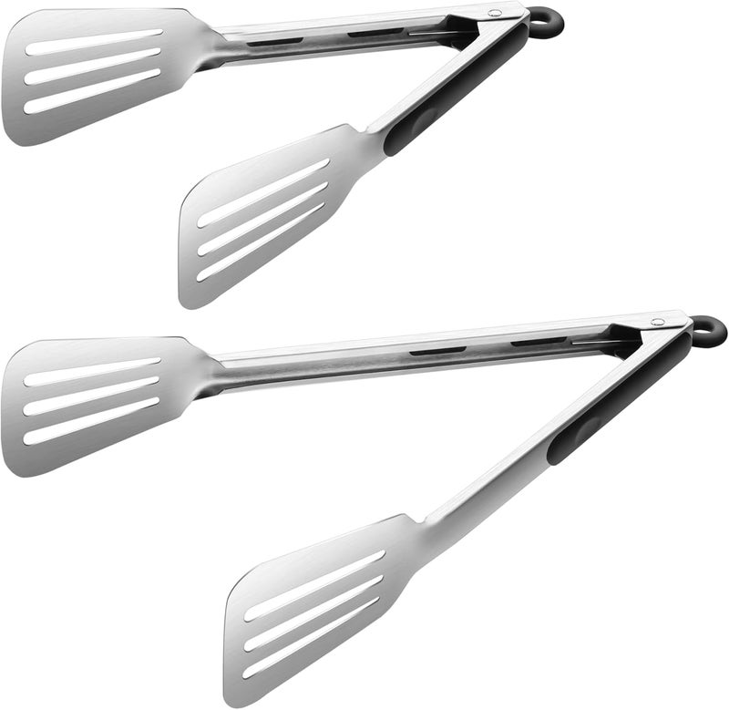 Maywe Tanso Kitchen Tongs for Cooking,Stainless Steel Spatula Tongs Locking Metal Tongs for Grilling/Barbecue/BBQ,Serving,Buffet,Perfect for Flipping Steak and Fish,Set of 2 (12 & 14 inch) - Image 1