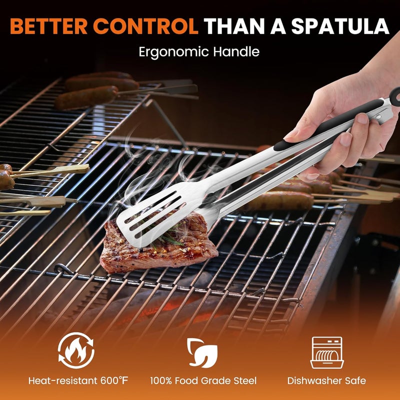 Maywe Tanso Kitchen Tongs for Cooking,Stainless Steel Spatula Tongs Locking Metal Tongs for Grilling/Barbecue/BBQ,Serving,Buffet,Perfect for Flipping Steak and Fish,Set of 2 (12 & 14 inch) - Image 2