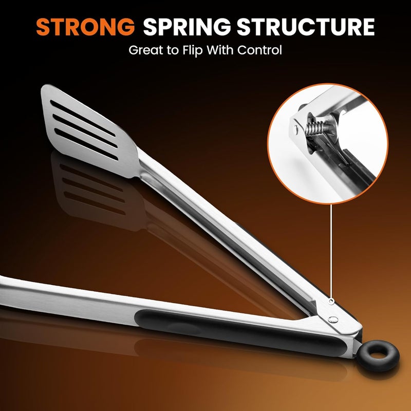 Maywe Tanso Kitchen Tongs for Cooking,Stainless Steel Spatula Tongs Locking Metal Tongs for Grilling/Barbecue/BBQ,Serving,Buffet,Perfect for Flipping Steak and Fish,Set of 2 (12 & 14 inch) - Image 5