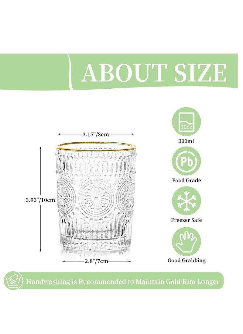 Y&D - Water Glasses Drinking Cups Set, 4 Pcs Vintage Crystal Glassware Sets, Glass Cup, for Juice Coffee Beverages, Refreshments, Set Dinner Parties, Restaurants, Home - Image 1