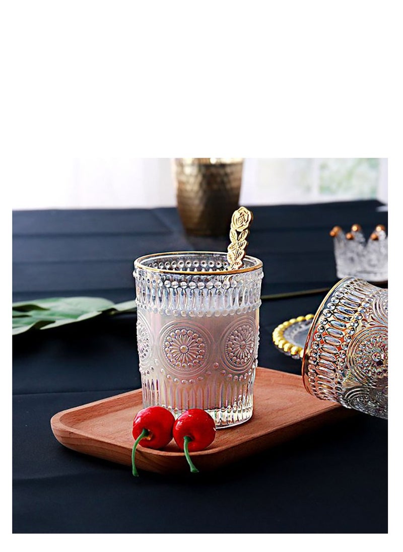 Y&D - Water Glasses Drinking Cups Set, 4 Pcs Vintage Crystal Glassware Sets, Glass Cup, for Juice Coffee Beverages, Refreshments, Set Dinner Parties, Restaurants, Home - Image 1