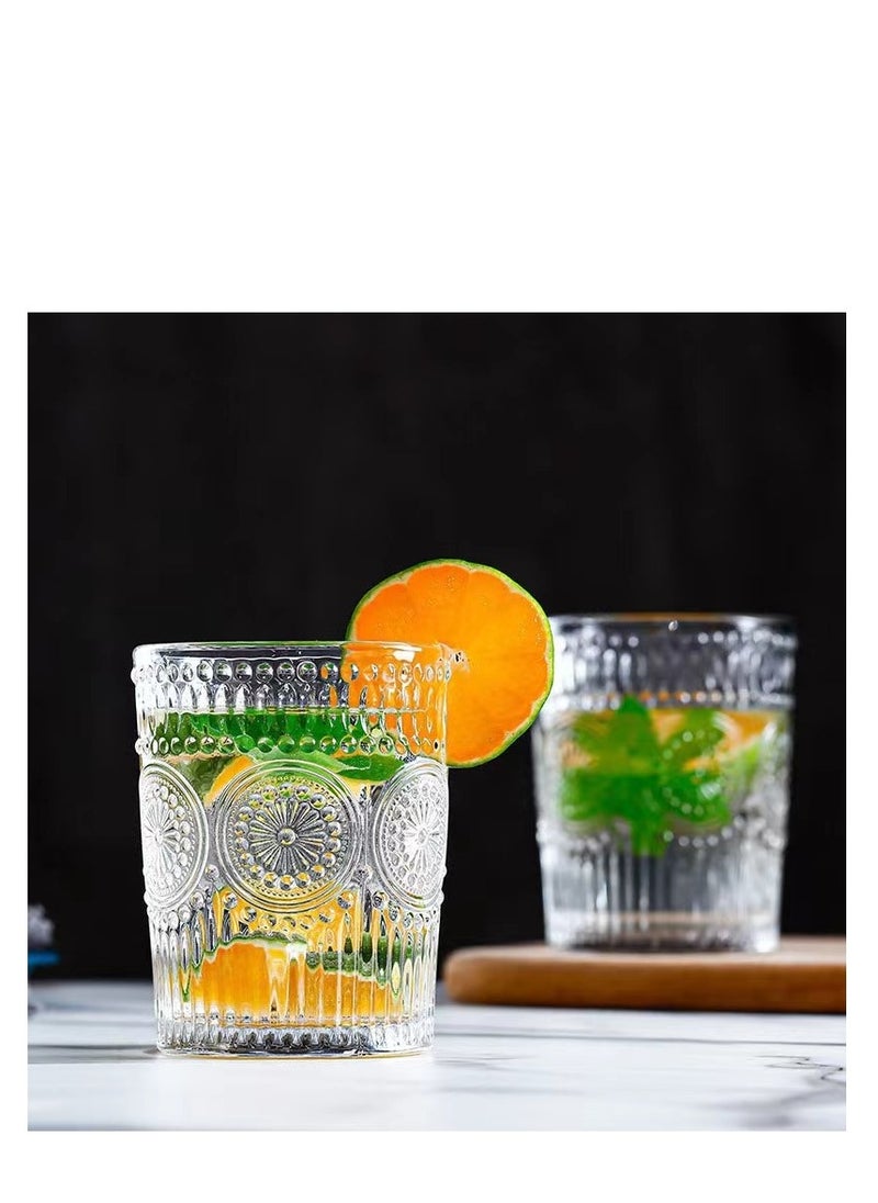 Y&D - Water Glasses Drinking Cups Set, 4 Pcs Vintage Crystal Glassware Sets, Glass Cup, for Juice Coffee Beverages, Refreshments, Set Dinner Parties, Restaurants, Home - Image 1