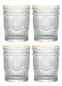 Water Glasses Drinking Cups Set, 4 Pcs Vintage Crystal Glassware Sets, Glass Cup, for Juice Coffee Beverages, Refreshments, Set Dinner Parties, Restaurants, Home