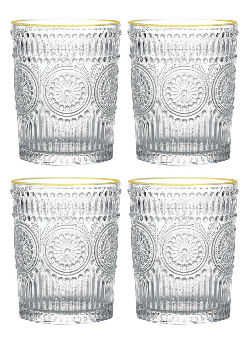 Y&D - Water Glasses Drinking Cups Set, 4 Pcs Vintage Crystal Glassware Sets, Glass Cup, for Juice Coffee Beverages, Refreshments, Set Dinner Parties, Restaurants, Home - Image 1