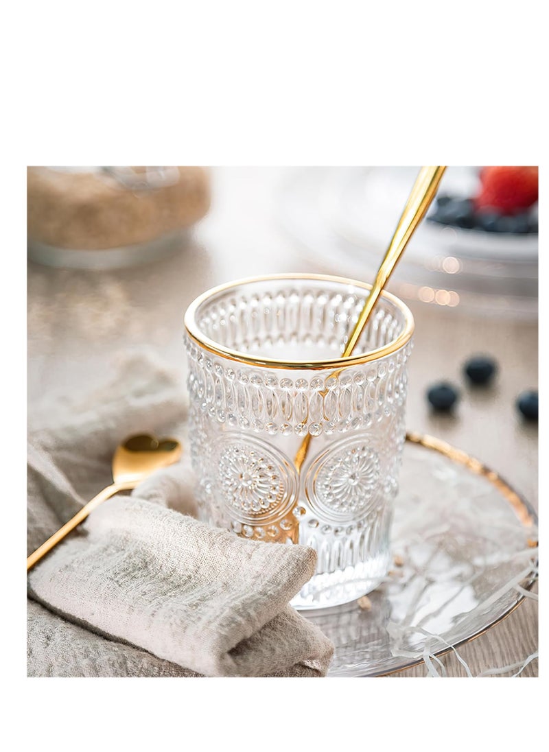 Y&D - Water Glasses Drinking Cups Set, 4 Pcs Vintage Crystal Glassware Sets, Glass Cup, for Juice Coffee Beverages, Refreshments, Set Dinner Parties, Restaurants, Home - Image 1