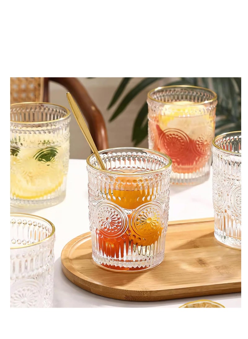 Y&D - Water Glasses Drinking Cups Set, 4 Pcs Vintage Crystal Glassware Sets, Glass Cup, for Juice Coffee Beverages, Refreshments, Set Dinner Parties, Restaurants, Home - Image 1