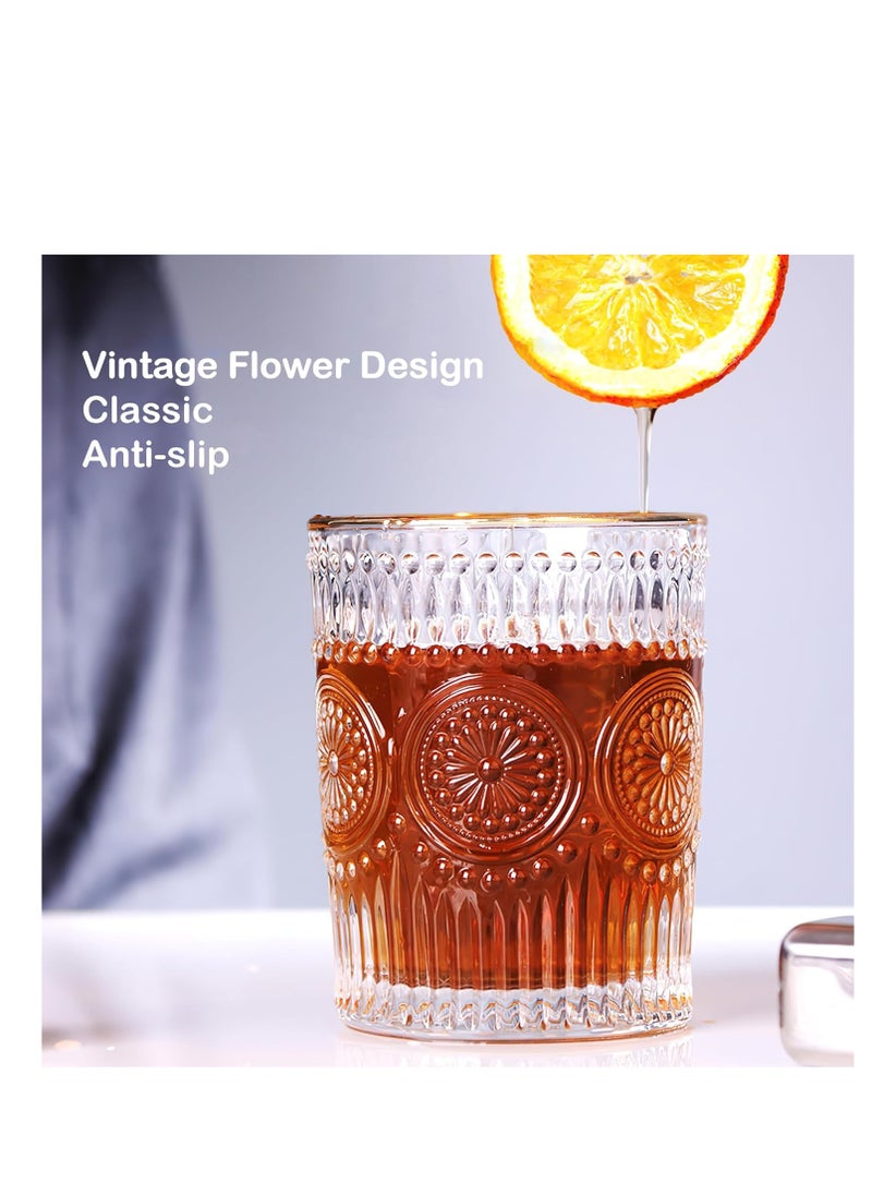 Y&D - Water Glasses Drinking Cups Set, 4 Pcs Vintage Crystal Glassware Sets, Glass Cup, for Juice Coffee Beverages, Refreshments, Set Dinner Parties, Restaurants, Home - Image 1