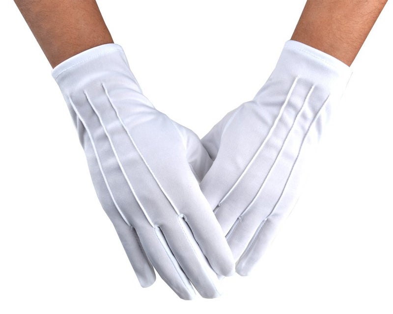 JISEN Men Police Formal Tuxedo Honor Guard Parade White Nylon Cotton Gloves 26cm - Image 1