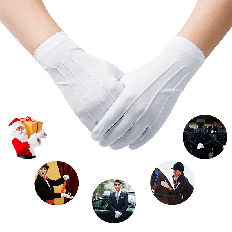 JISEN Men Police Formal Tuxedo Honor Guard Parade White Nylon Cotton Gloves 26cm - Image 5