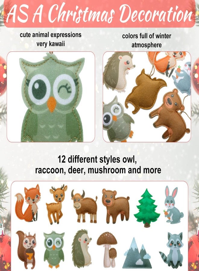 Moukeren 12 Pieces Christmas Felt Woodland Animals Ornaments My Forest Friends Animals Hanging Ornament Decor Set for Crafts Christmas Tree Decorations - Image 3