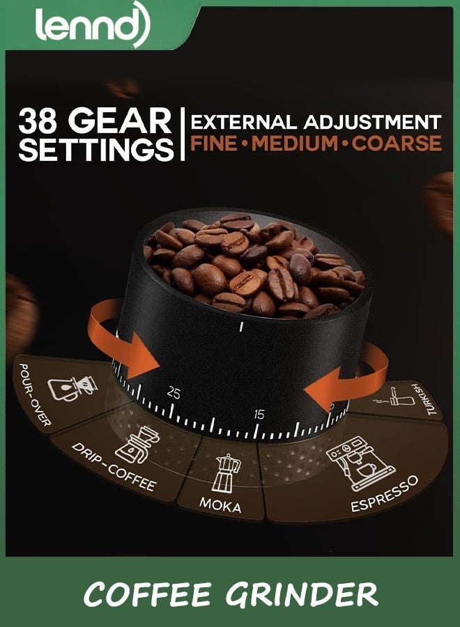 LENND Burr Coffee Grinder - Portable Espresso Grinder with Stainless Steel Conical Mill for Travel, Camping - Cordless/Rechargeable Electric Coffee Bean Grinders with 38 Adjustable Grind Settings - Image 3