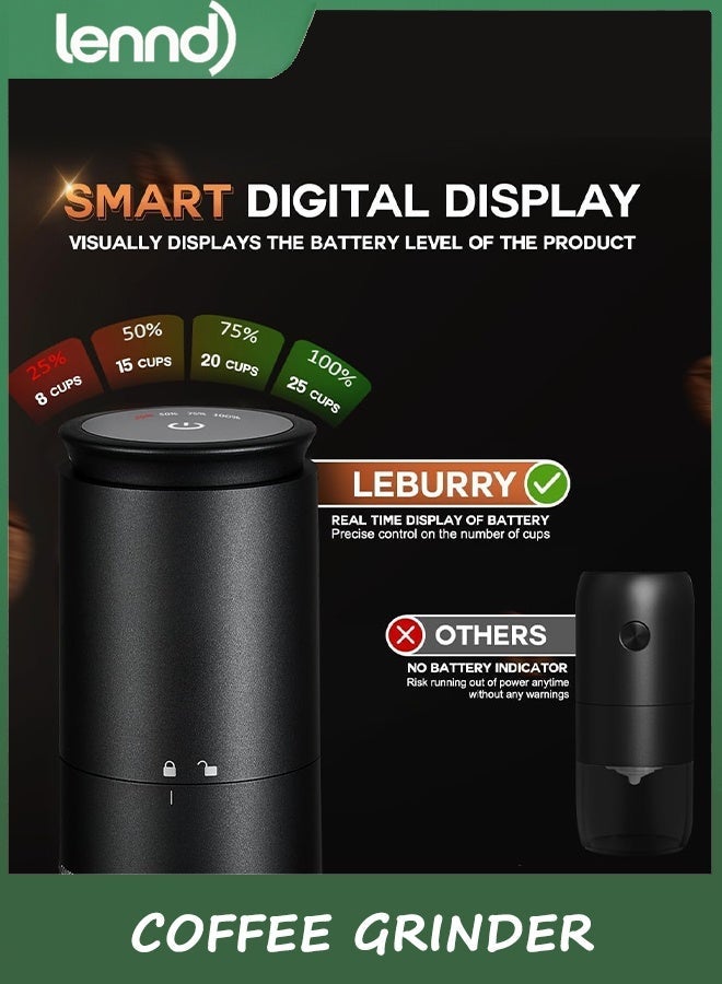 LENND Burr Coffee Grinder - Portable Espresso Grinder with Stainless Steel Conical Mill for Travel, Camping - Cordless/Rechargeable Electric Coffee Bean Grinders with 38 Adjustable Grind Settings - Image 2