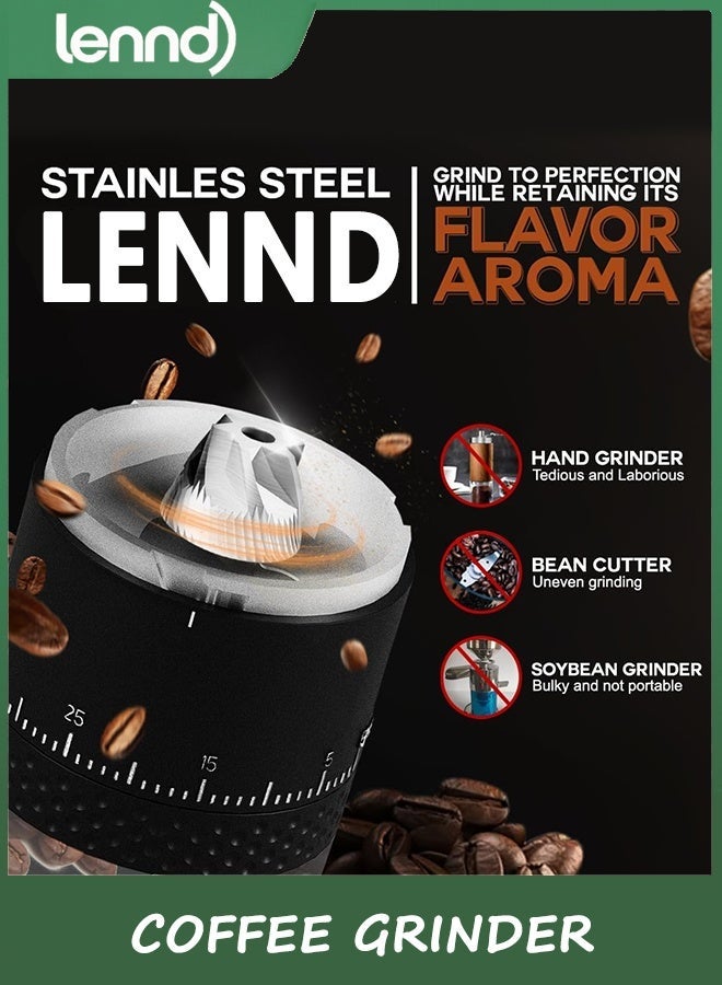LENND Burr Coffee Grinder - Portable Espresso Grinder with Stainless Steel Conical Mill for Travel, Camping - Cordless/Rechargeable Electric Coffee Bean Grinders with 38 Adjustable Grind Settings - Image 4