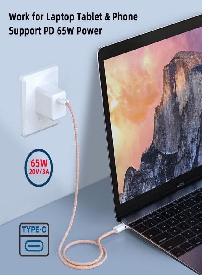 chenyang USB C Nylon Braided Cable USB C Male to Male 480Mbps Data Transfer PD 27W/65W Fast Charging Cable Pink 9.84FT/3.0M - Image 2