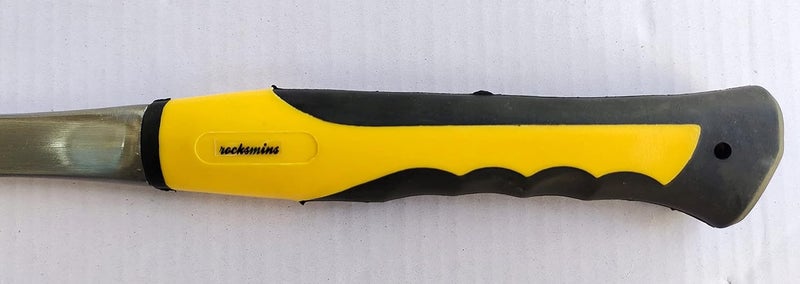 Rocksmins مطرقة جيولوجية ذات مقبض أصفر وأسود مدبب من الصلب الكربوني مستوردة 900-950 جرام تقريبًا 12 بوصة قطعة واحدة مع قبضة مطاطية مضادة للصدمات تشطيب معدني لعلماء الجيولوجيا والهندسة والتعدين - Image 4