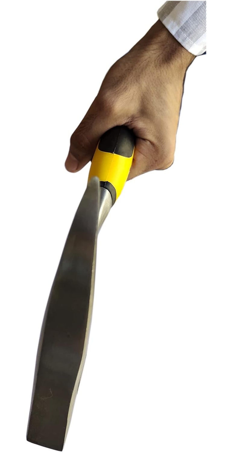 Rocksmins مطرقة جيولوجية ذات مقبض أصفر وأسود مدبب من الصلب الكربوني مستوردة 900-950 جرام تقريبًا 12 بوصة قطعة واحدة مع قبضة مطاطية مضادة للصدمات تشطيب معدني لعلماء الجيولوجيا والهندسة والتعدين - Image 2