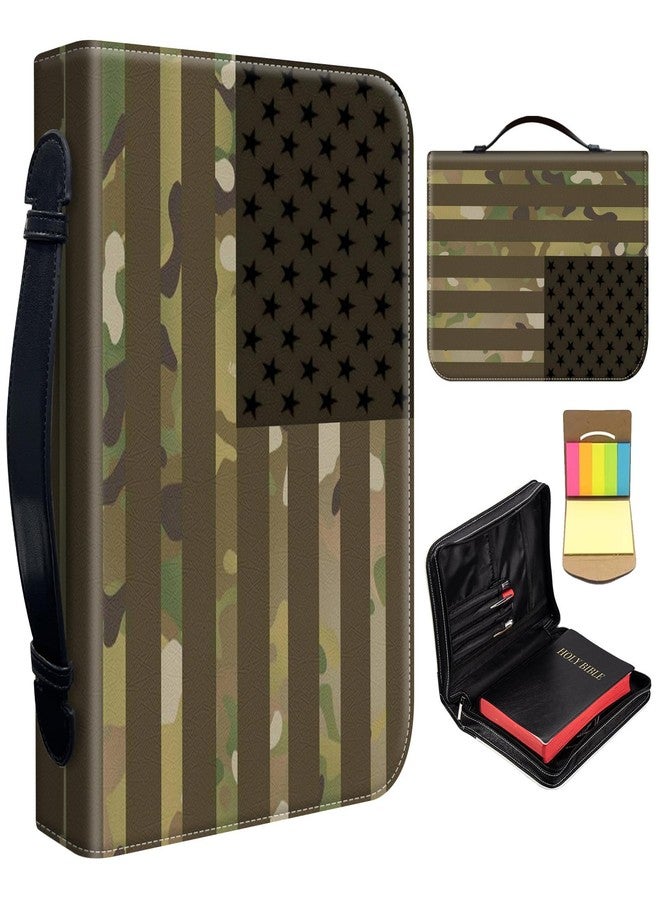 FUYOCWE Bible Cover for Men,Large Leather Bible Case Fit Book Up to 11x8x2 Inch,USA Flag Camouflage Bible Covers Bible Study Carrier Church Bags w/Handle & Zipper - Image 1