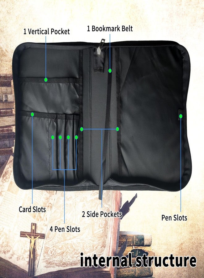 FUYOCWE Bible Cover for Men,Large Leather Bible Case Fit Book Up to 11x8x2 Inch,USA Flag Camouflage Bible Covers Bible Study Carrier Church Bags w/Handle & Zipper - Image 2