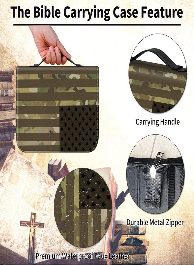 FUYOCWE Bible Cover for Men,Large Leather Bible Case Fit Book Up to 11x8x2 Inch,USA Flag Camouflage Bible Covers Bible Study Carrier Church Bags w/Handle & Zipper - Image 5