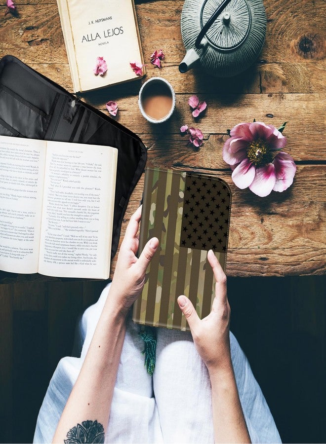 FUYOCWE Bible Cover for Men,Large Leather Bible Case Fit Book Up to 11x8x2 Inch,USA Flag Camouflage Bible Covers Bible Study Carrier Church Bags w/Handle & Zipper - Image 3
