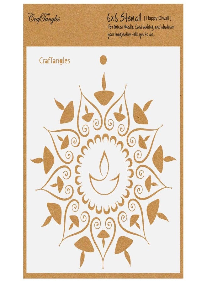 CrafTangles Art and Craft Stencil - Happy Diwali, 6x6 inch, Reusable, use for DIY Painting on Canvas, Fabric, Cloth, Paper, Glass, Furniture, Wall, Mixed Media and Decoupage, 1Pc, CTCS47