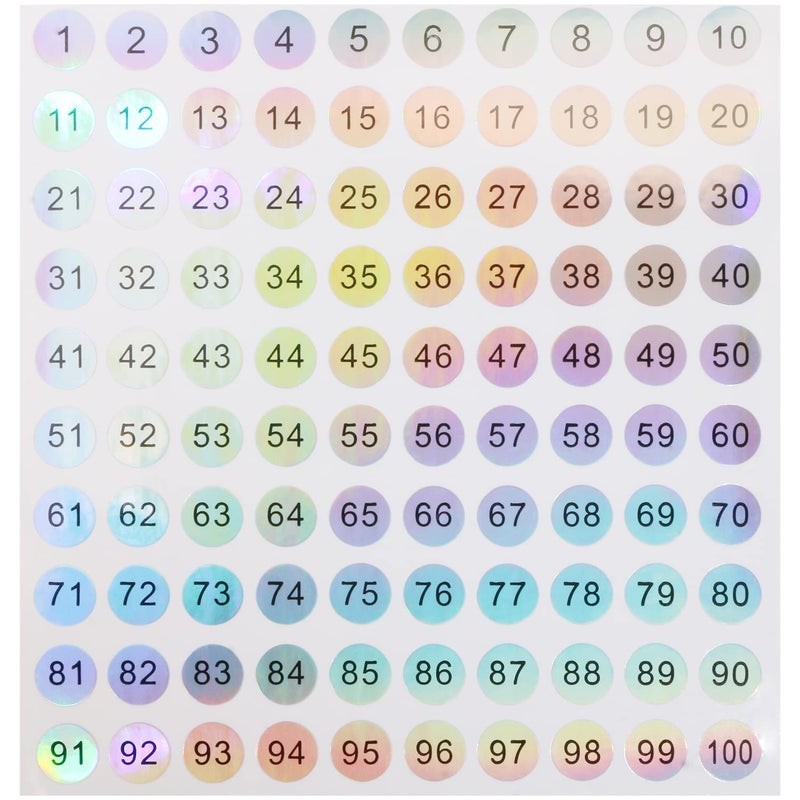 Mini Skater 15 Sheets 1 to 100 Reflective Laser Small Round Consecutive Numbers Stickers Self Adhesive Inventory Storage Organizing Label Stickers 25 Inch for Nail Polish Bottle Nail Swatch Sticks
