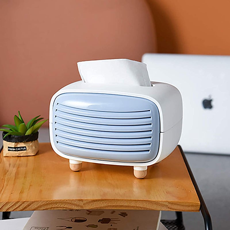 oddpod ™ Vintage Radio Tissue Box Holder & Paper Towel Dispenser for Office, Living Room, Bedroom, Night Stand & Desk - Blue - Image 1