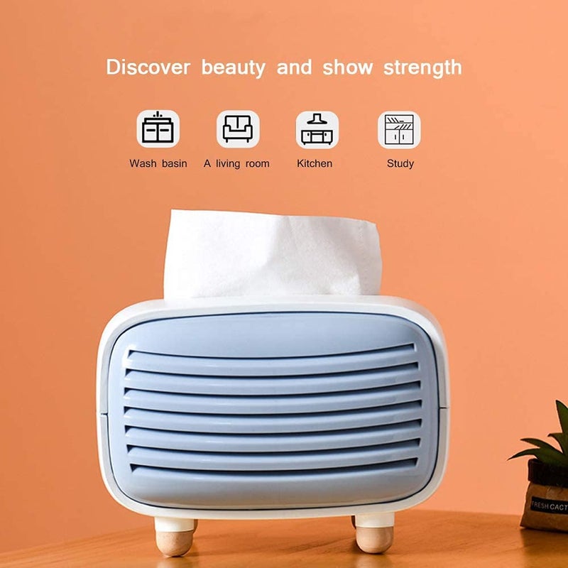 oddpod ™ Vintage Radio Tissue Box Holder & Paper Towel Dispenser for Office, Living Room, Bedroom, Night Stand & Desk - Blue - Image 3