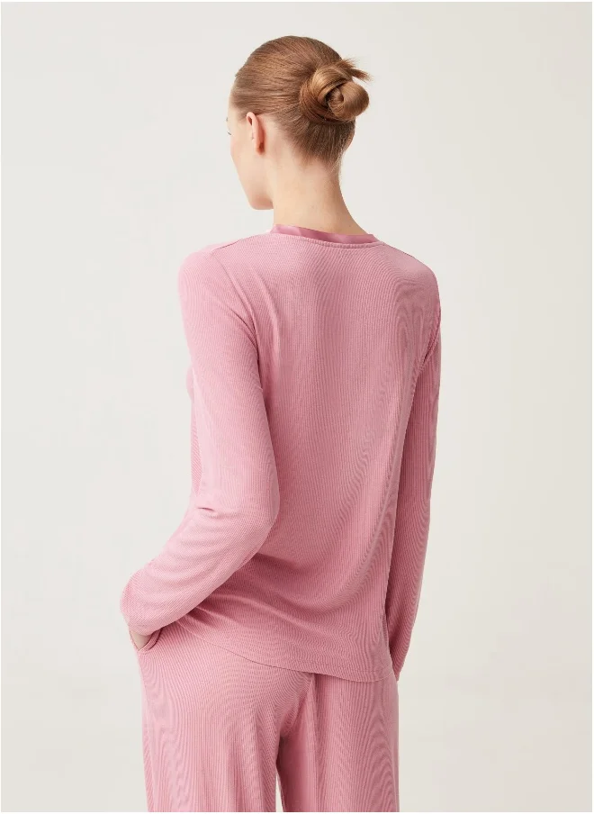 او في اس Ovs Ribbed Pyjama Top With Granddad Neck