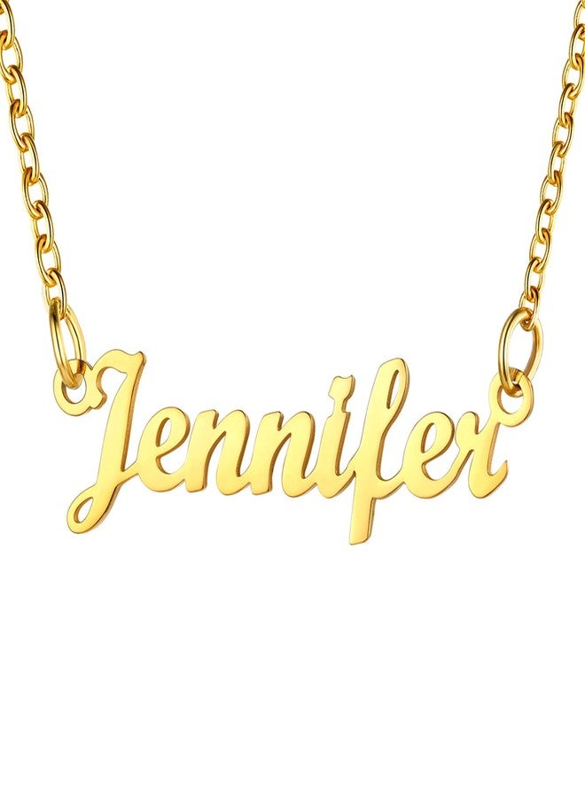 U7 Name Plate Necklace Personalized Gold Plated Choker with 18 Inch Link Chain Custom Name Jennifer Necklace, Friend Daugther Lover Gift - Image 1
