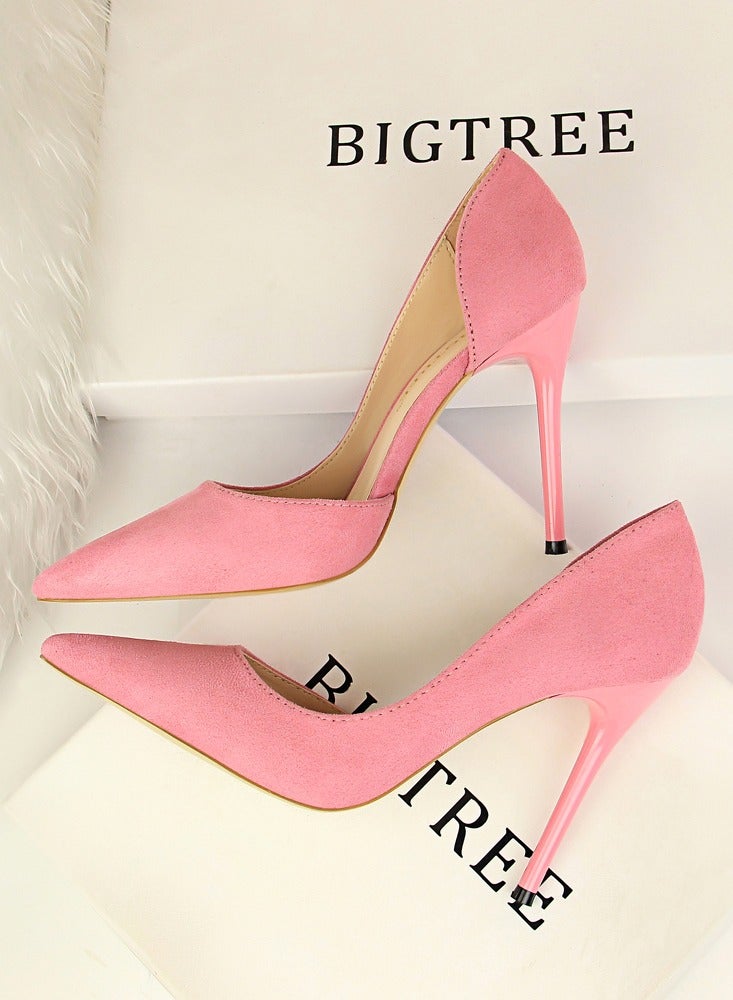 بيج تري Women's Elegant Side Hollow Stiletto Pumps 10.5 cm Elegant Gorgeous Closed Pointed Toe Slip On Solid High Heels Pink - Image 3