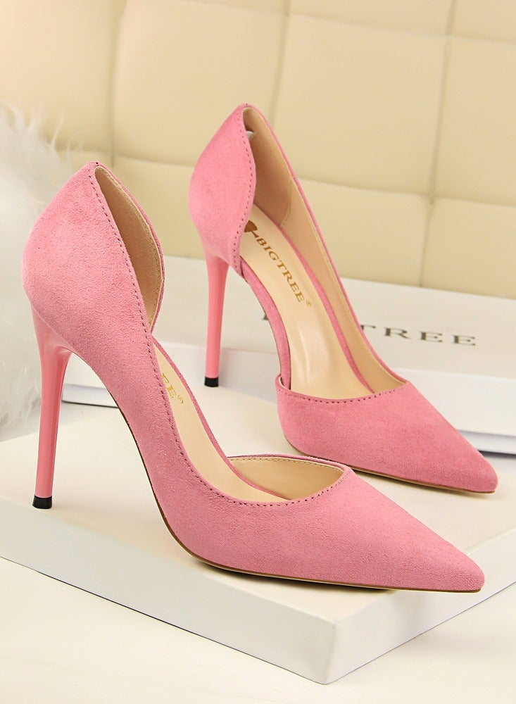 بيج تري Women's Elegant Side Hollow Stiletto Pumps 10.5 cm Elegant Gorgeous Closed Pointed Toe Slip On Solid High Heels Pink - Image 2