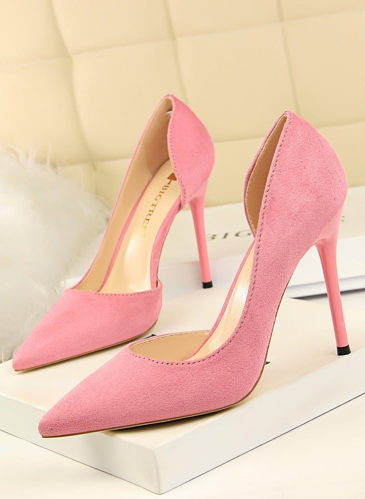 بيج تري Women's Elegant Side Hollow Stiletto Pumps 10.5 cm Elegant Gorgeous Closed Pointed Toe Slip On Solid High Heels Pink - Image 1