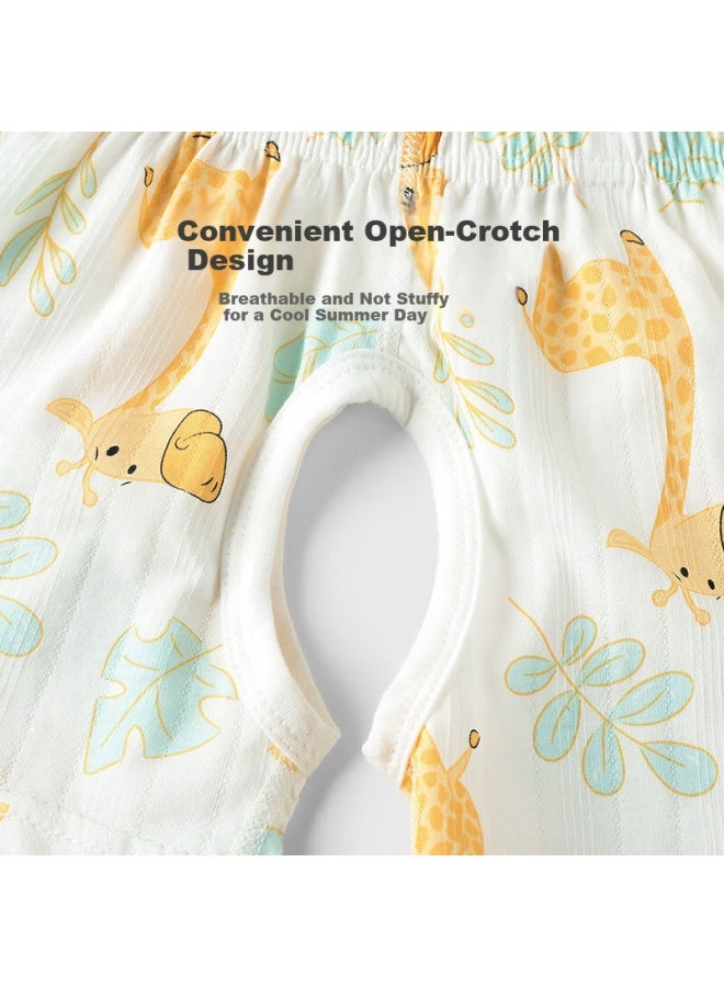 Youqi Yooqi Kids Summer Thin Sleeveless Vest And Shorts Set For Boys, A Class Sleeveless Vest With Open Crotch Shorts For Baby Boys - Image 2
