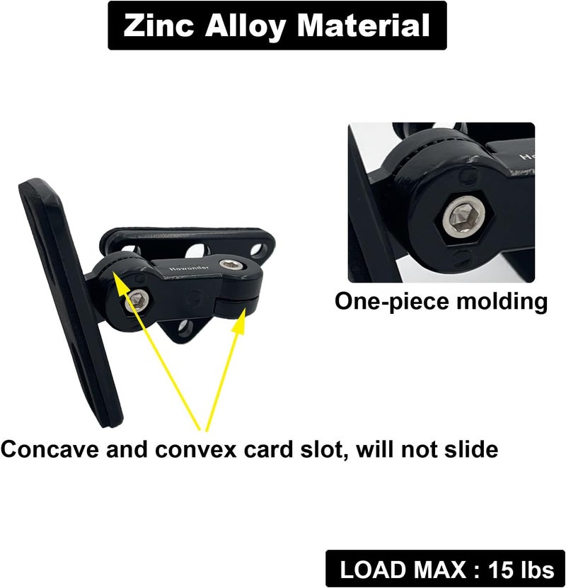 Howonder HD-15 Universal Speaker Wall Mount, Speaker Mount Wall，Speakers Wall Mount Brackets for Small Speakers Swivel & Tilt,Hold up to 15lbs(2 Packs Black) General standard crafted - Image 3