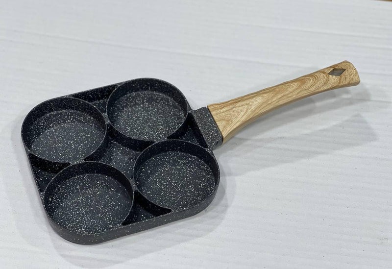 4 in 1 Granite Pancake Pan With Wood Similar Hand For Multi Cooking - Egg, Pancake, Omelette, Qatayef AR