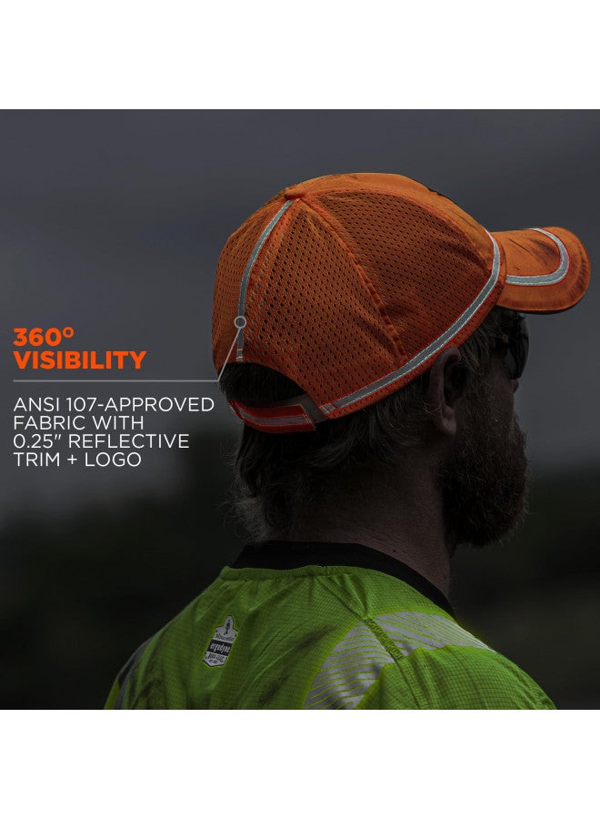 Ergodyne GloWear 8930 High Vis Baseball Hat, Breathable Mesh Paneling, Reflective Trim for Enhanced Visibility,Orange - Image 1