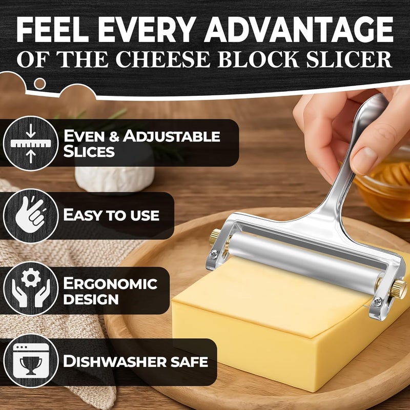 V TOWER Cheese Slicer Wire - Sharp & Strong Stainless Steel Cheese Cutter Handheld with 2 Extra Wires, Slice Tickness Adjuster, Comfortable Handle & Dishwasher Safe, for Mozzarella, Cheddar & Gruyere Slicing - Image 4