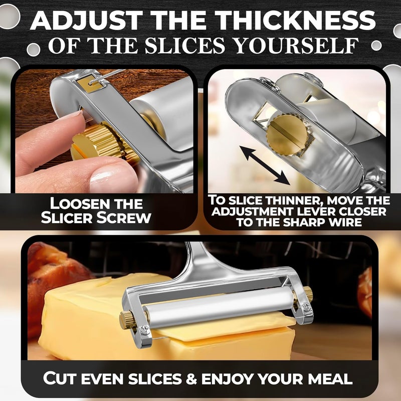 V TOWER Cheese Slicer Wire - Sharp & Strong Stainless Steel Cheese Cutter Handheld with 2 Extra Wires, Slice Tickness Adjuster, Comfortable Handle & Dishwasher Safe, for Mozzarella, Cheddar & Gruyere Slicing - Image 5
