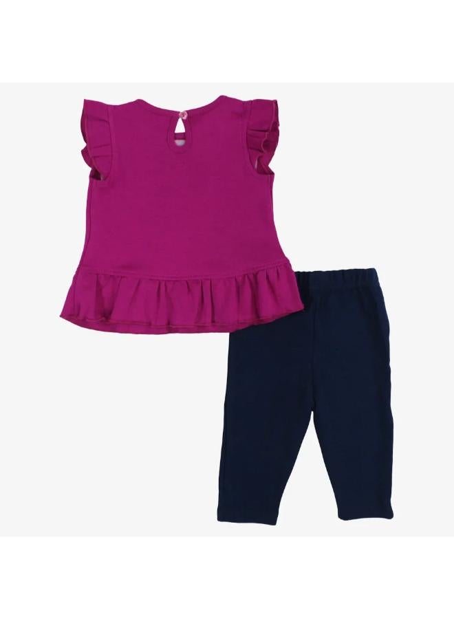 Baby Girls Cotton Pajama Set – Fuchsia with Giraffe Print - Image 2