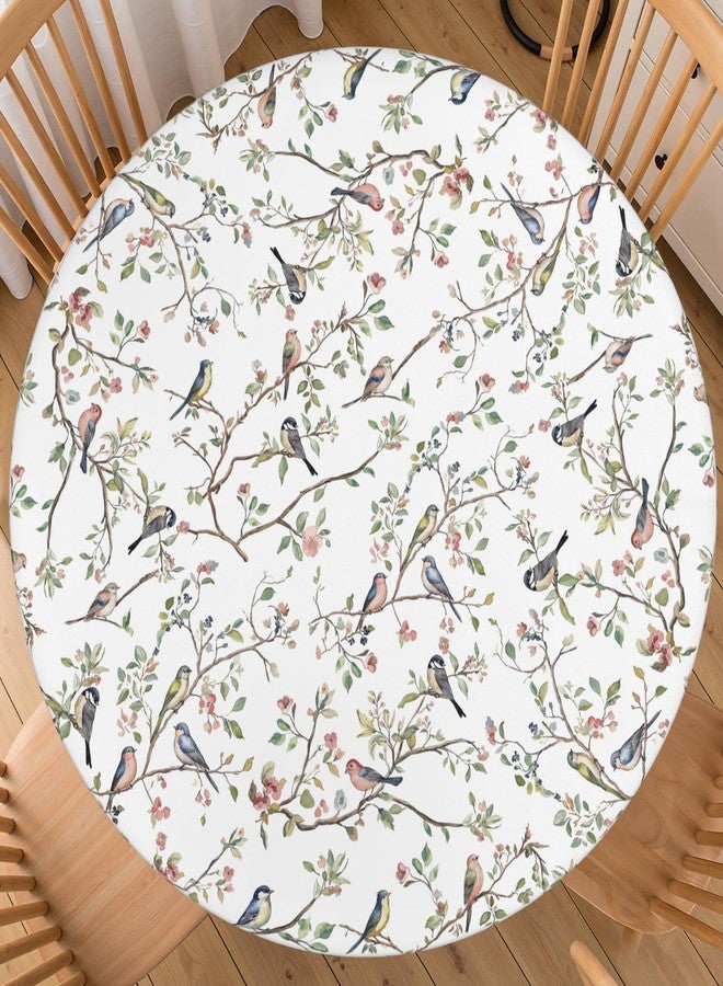 Aytipun Spring Round Fitted Tablecloth with Elastic for 40-44 Inch Tables Floral Birds Branch Twig Print Summer Fitted Table Cover Waterproof Seasonal Theme Farmhouse Indoor Outdoor Patio Picnic Party - Image 1