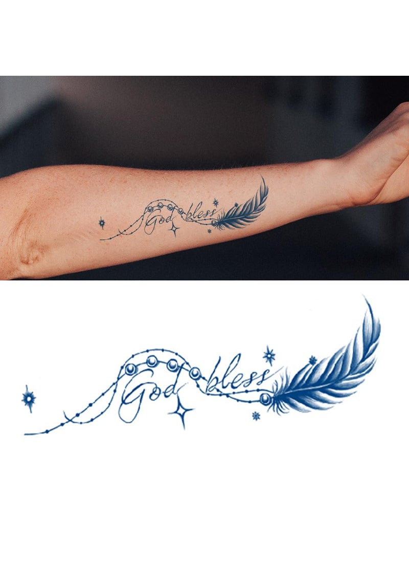 Oottati 2 Sheets Tiny Fake Semi Permanent Waterproof Temporary Tattoos Realistic Look, No Adhesive, No Reflection Adult Body Art Stickers English Inspirational Quotes Words God Bless Feather 