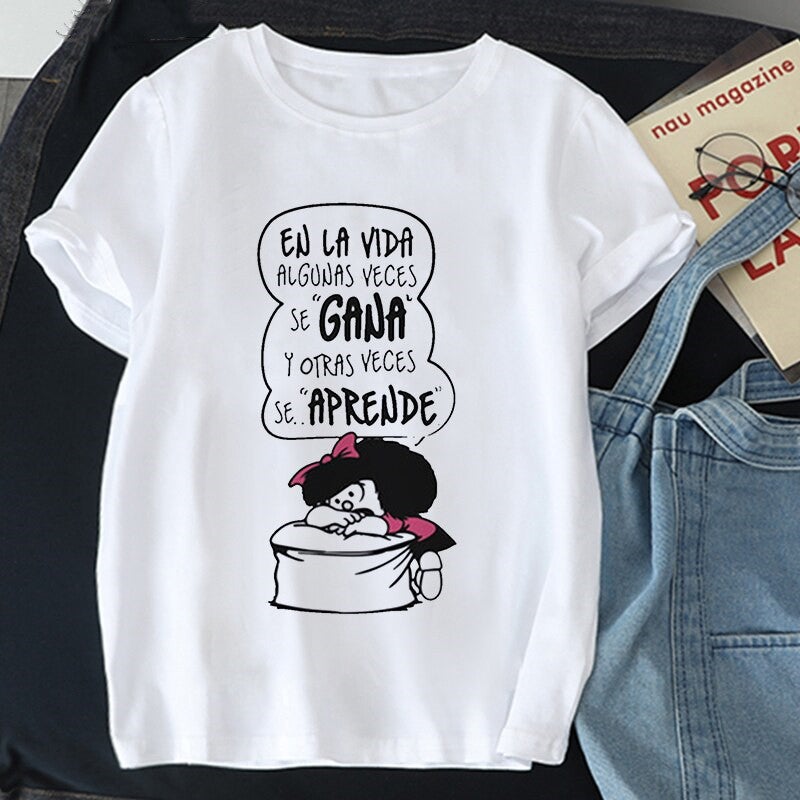 [Hair on the Day] Cross-border T-shirt Mafada Top Short Sleeve Printed Round Neck T-shirt Ladies Fashion PAZ Mafald - Image 5