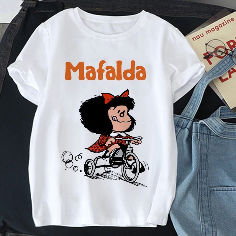 [Hair on the Day] Cross-border T-shirt Mafada Top Short Sleeve Printed Round Neck T-shirt Ladies Fashion PAZ Mafald - Image 2