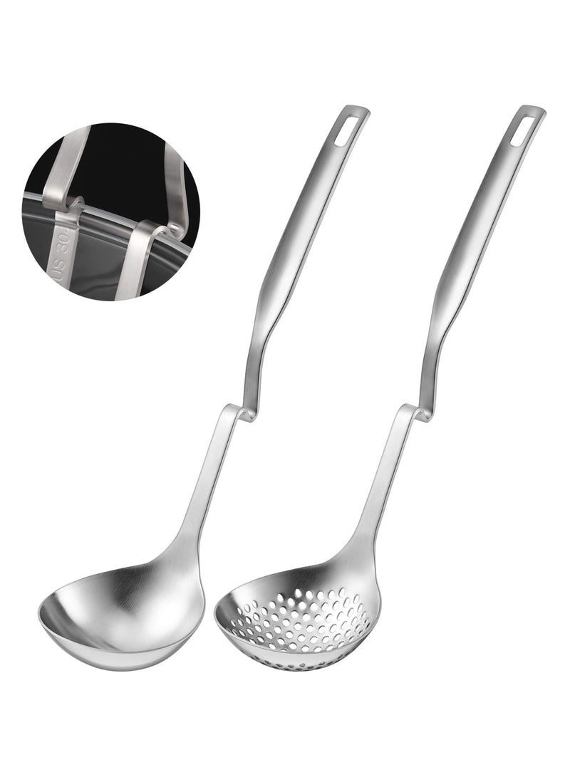 Barakah Stainless Steel Hot Pot Strainer Scoops Set, Hotpot Soup Ladle Spoon, Skimmer Spoon & Slotted Strainer Ladle for Gravy, Soup, Vegetables, and More (2 Pieces, Dishwasher Safe, 11.8 Inches) - Image 1