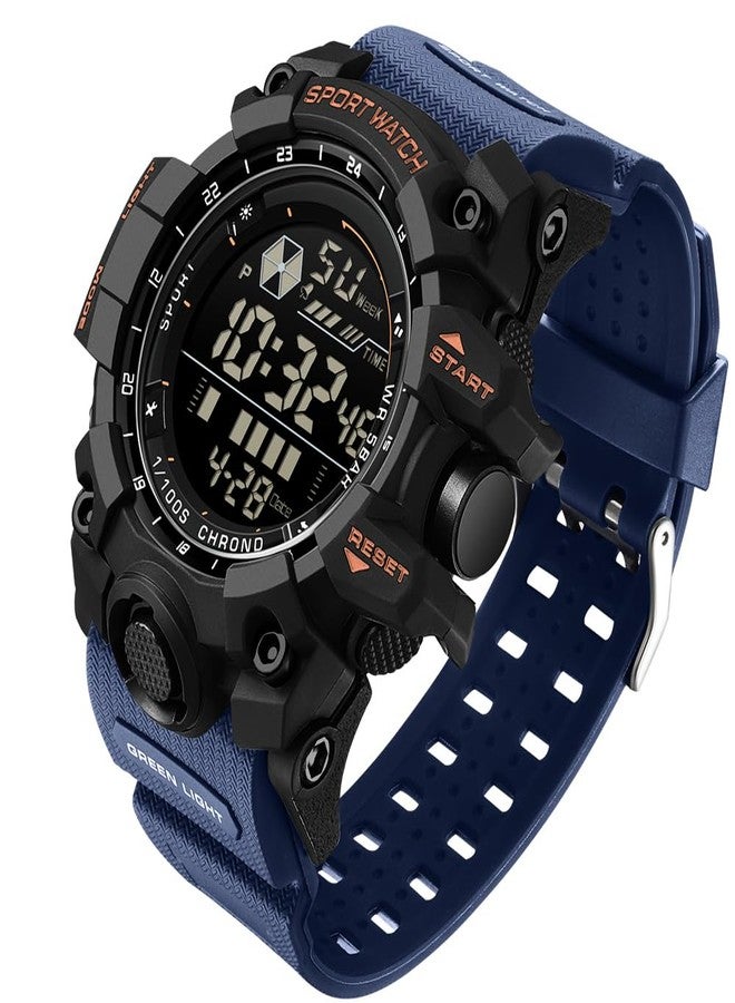 FANMIS Mens Military Multifunction Digital LED Watch Electronic Waterproof Alarm Quartz Sports Watch, Blue, 52 Mm, Digital - Image 1