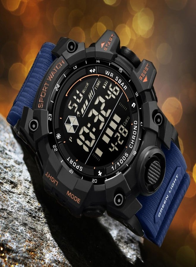 FANMIS Mens Military Multifunction Digital LED Watch Electronic Waterproof Alarm Quartz Sports Watch, Blue, 52 Mm, Digital - Image 5