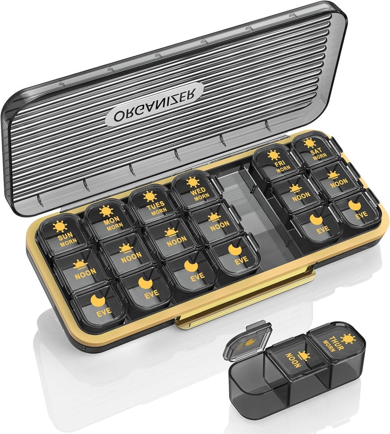 Pill Organizer 3 Times A Day - Acedada Weekly Pill Organizer 3 Times A Day, Large Pill Box 7 Day Medicine Organizer Pill Case, Pill Container Holder, Daily Pill Box 3 Times A Day, for Vitamin, Black G