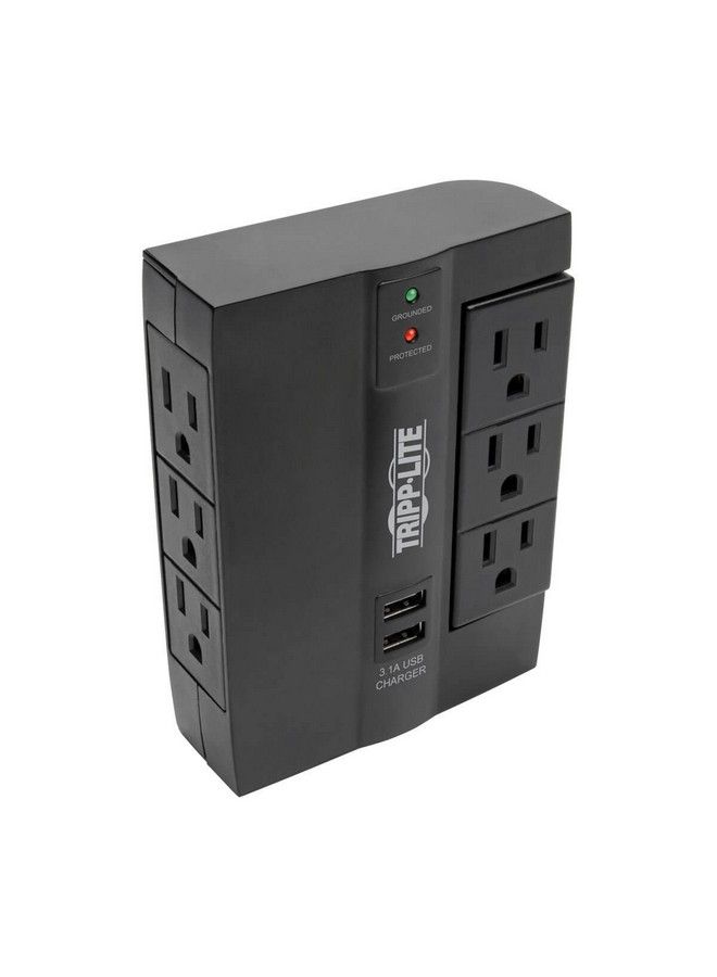 Tripp Lite 6 Outlet Surge Protector Power Strip 3 Rotatable Outlets Wall Tap Direct Plug In 1200 Joules 2 Usb Charging Ports Limited Warranty & $20 000 Insurance (Swivel6Usb) Black  - Image 2