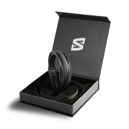 SERASAR Men's Black Leather Bracelet, 17cm, Leather, Genuine Gift Box, Braided Cowhide, Adjustable Magnetic Clasp, Multi-layer Rope - Image 2